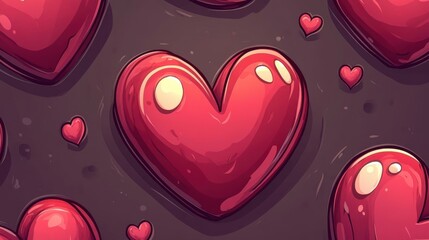 Colorful collection of glossy hearts scattered on a dark background, ideal for romantic designs or greeting cards