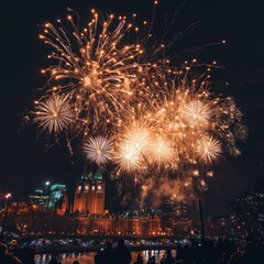 Obraz premium New Year Eve city fireworks show