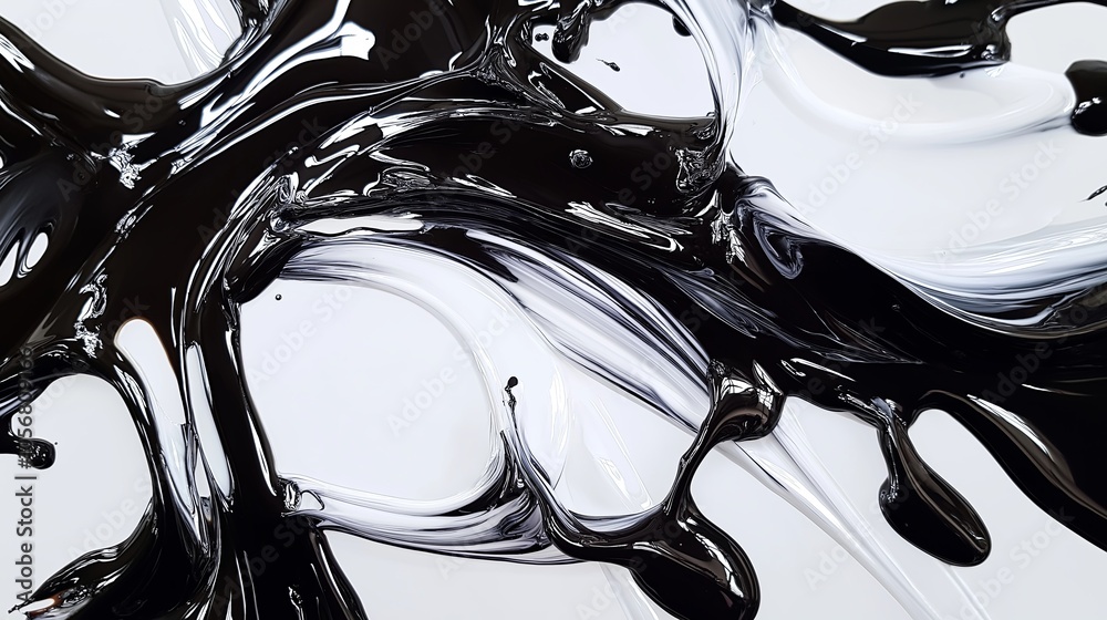 Poster a close-up view of ink and water creating beautiful, organic shapes in black and white.