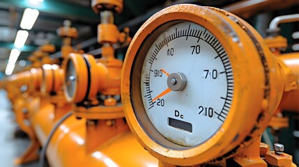 Temperature gauge on a pipe.