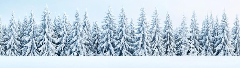 Fototapeta premium Snow-covered forest landscape with tall