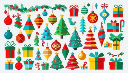 set of christmas elements