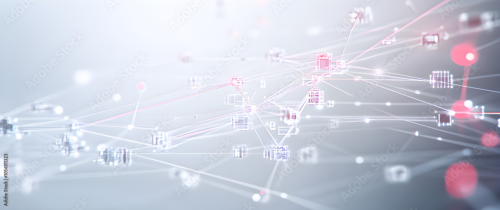 Poster global network connection: abstract visualization of a complex network, featuring interconnected nod