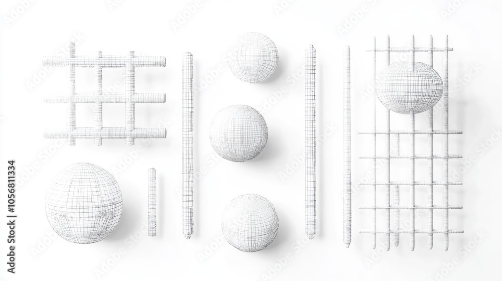 Poster futuristic retro minimalistic design with wireframe shapes and forms generative ai