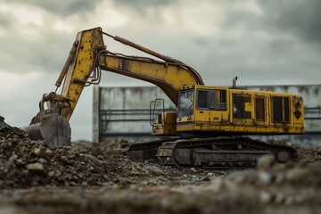 Large dump truck and excavator close-up on a white isolated background.Construction equipment for earthworks. element for design. Rent of modern construction equipment