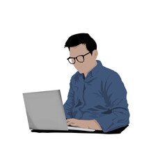 a university lecturer who is focusing on his teaching duties with a laptop