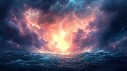 Dramatic Sunset Over a Stormy Sea