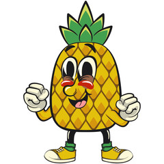 Cute and happy fun pineapple isolated vector cartoon mascot character healthy and strong champion, work of hand drawn