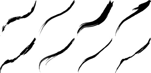 Set of Abstract Black Brush Strokes – Vector Illustration of Hand-Painted Grunge Lines for Artistic Design, Background Textures, Decorative Elements, and Ink Brush Stroke Effects.