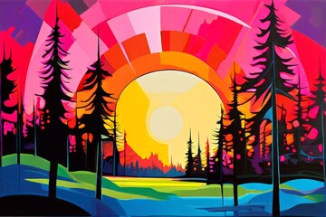  abstract pop art forestbold shapes and vibrant colors create an