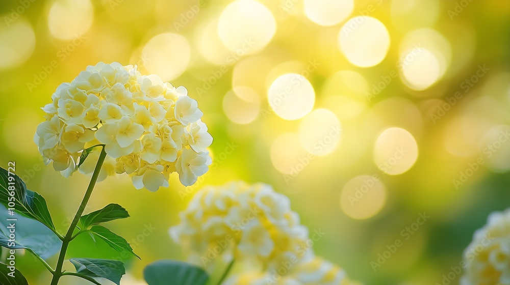 Poster vibrant hydrangea blooms with bokeh background in summer garden : generative ai