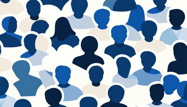 Large assembly of identical human icons, monochromatic design, crowd and social structure concept