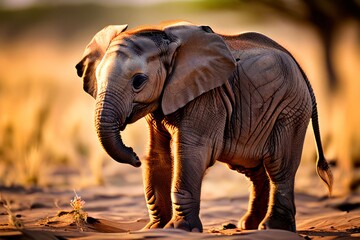  an elephant calf taking its first steps in the savannah