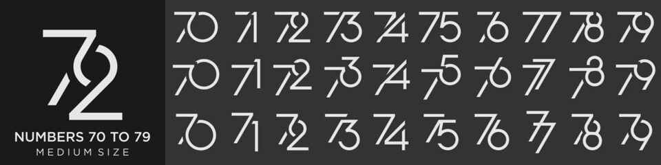 collection of creative number 70 to 79 logo designs. abstract number design vector illustration