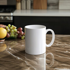 white mug mockup on kitchen table