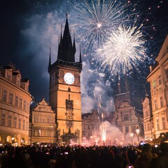 Fototapeta premium New Year Eve countdown in the city square