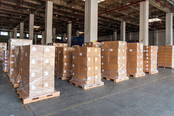 Cartons on the pallet at logistics warehouse