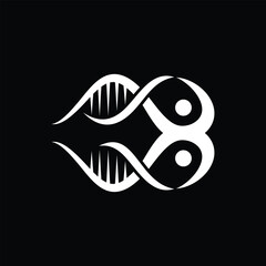 DNA, Helix, Genetic, and Happy People, Logo Design. Letter B Vector Icon Template.
