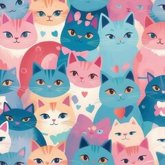 seamless pattern with cats and birds