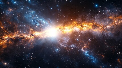 Naklejka premium Panoramic View of Distant Galaxy's Bright Core