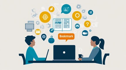Two people sitting at a table, one with a laptop and one with a coffee cup. 