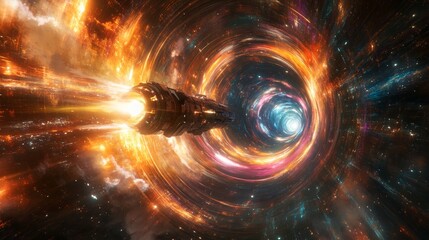 Obraz premium Futuristic Spacecraft Traveling Through a Cosmic Tunnel
