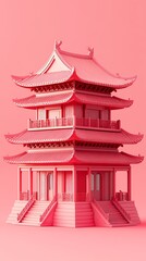 Obraz premium Traditional Chinese 3d ancient building illustration poster background
