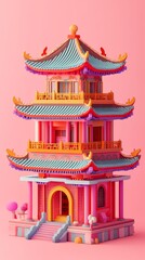 Fototapeta premium Traditional Chinese 3d ancient building illustration poster background