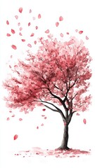 Watercolor Cherry blossom blooming flower,Sakura tree or forest side view,Cherry tree spring flower background,elements for environment and garden,botanical in spring season.