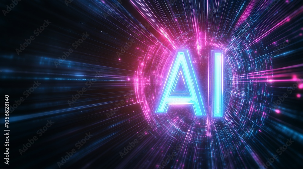 Leinwandbilder Futuristic AI Neon Glow with Dynamic Light Burst Effect in Digital Space : Generative AI