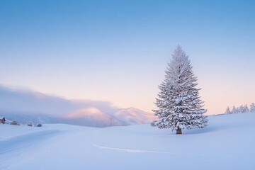 Snow covered Christmas tree in Biei, Hokkaido, Japan