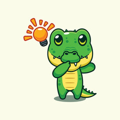 Crocodile get an idea cartoon vector illustration.