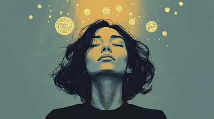 IQ and EQ Leader skills Woman with dreamlike thoughts, abstract illustration