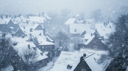 Picturesque Snow-Covered Village in the Mountains