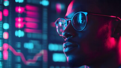 Neon City Lights Profile Portrait

