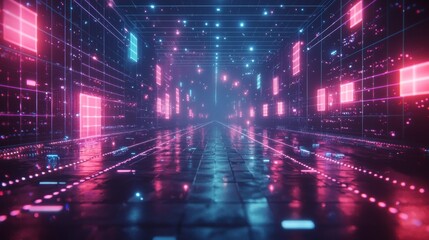 Obraz premium Retro Synthwave Grid Background in 80s Style
