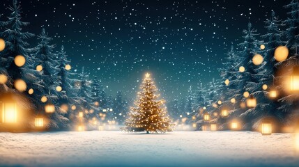 Naklejka premium Magical Christmas Night with Beautifully Decorated Tree