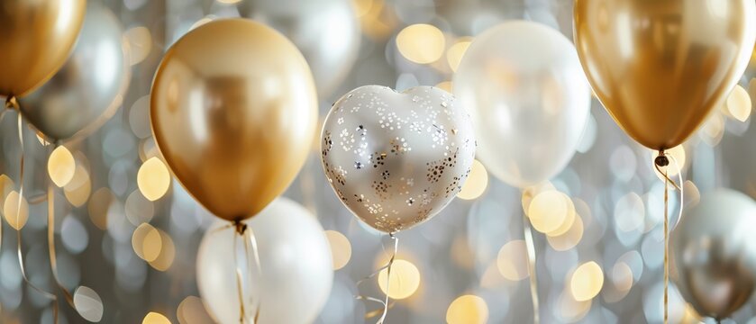 Shimmering gold and silver balloons