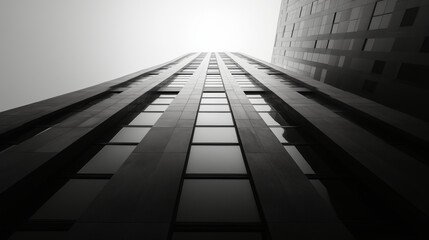 Obraz premium Modern skyscraper facade photographed from below in black and white