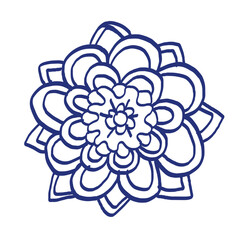 Flower sketch. Hand drawn vector illustration. Blue pen or marker drawing. Primitive kids picture