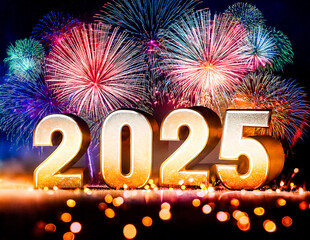 Feuerwerk und Jahreszahl 2025
