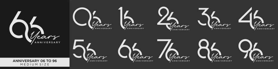 collection anniversary 16 to 96 year, creative number design vector illustration.