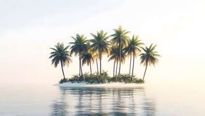 Tiny Tropical Island with Palm Trees and Reflection