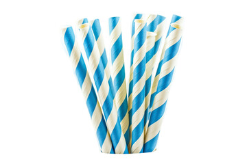 Fototapeta premium Blue and White Striped Paper Straws for Drinks