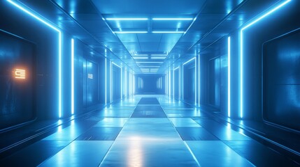 Futuristic Corridor Illuminated by Neon Lights