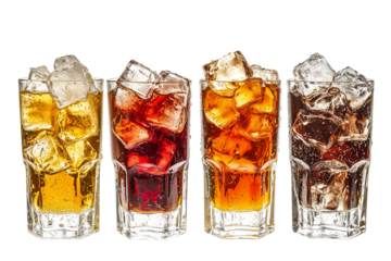 Refreshing Soda Drinks with Ice in Glasses