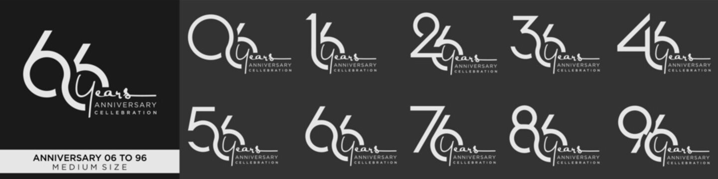 collection anniversary 16 to 96 year, creative number design vector illustration.