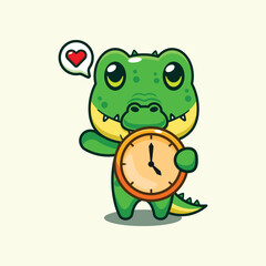Obraz premium Crocodile with clock cartoon vector illustration.