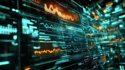 Abstract Digital Interface with Data and Graphs