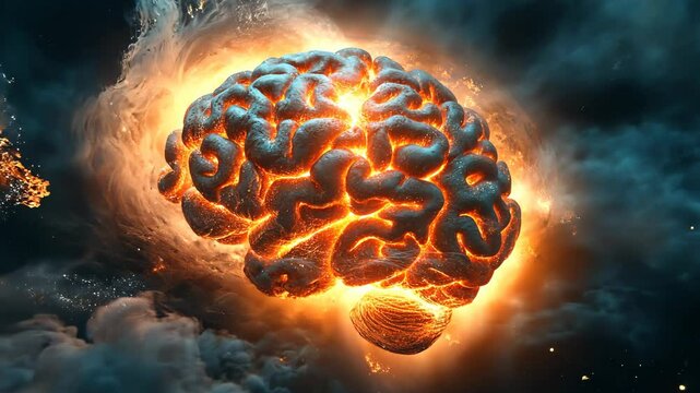 Concept art of a human brain exploding with knowledge and creativity. Video